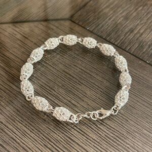 Sterling Silver Plated Open Work Lantern Shaped Beaded Bracelet